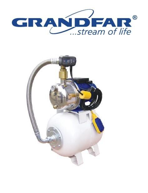 Grandfar AUTO-JetS 100-24lt 24 Litre Yatay Tanklı 1Hp 220V Paslanmaz Jet Pompalı Paket Hidrofor