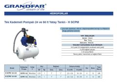 Grandfar H SCPM 158- 24 Litre Yatay Tanklı 1Hp 220V Tek Kademeli Pompalı Paket Hidrofor